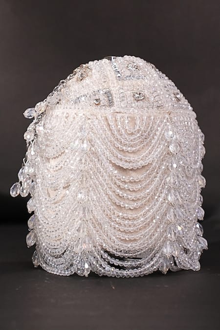 Shop House Of Kosha Silver Crystals, Sequins Evara Georgette Bucket Bag at Aza Fashions Shop_House Of Kosha_Silver Crystals, Sequins Evara Georgette Bucket Bag _at_Aza_Fashions