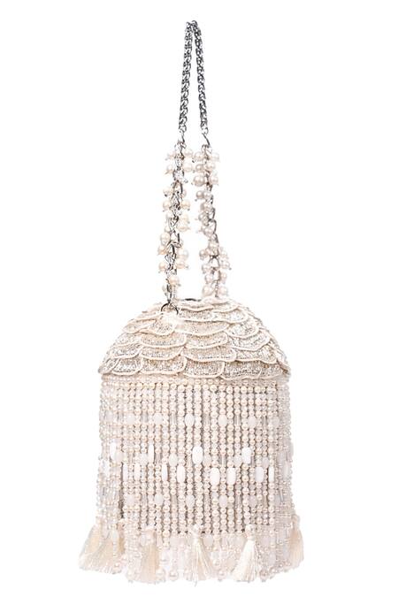 Buy House Of Kosha Ivory Embroidery, Tassels, Beads Suede Embellished Bucket Bag Online at Aza Fashions Buy_House Of Kosha_Ivory Embroidery, Tassels, Beads Suede Embellished Bucket Bag _Online_at_Aza_Fashions