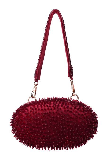 House Of Kosha_Maroon Celeste Suede Embellished Clutch_Online_at_Aza_Fashions