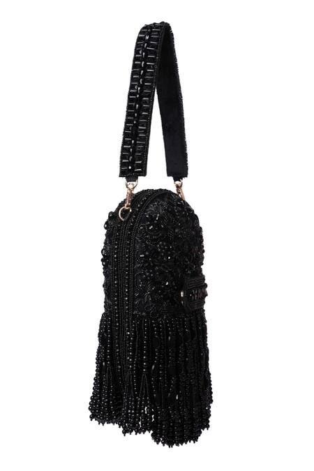 House Of Kosha Black Beads, Zari, Tassels Suede Embellished Clutch Bag Online at Aza Fashions House Of Kosha_Black Beads, Zari, Tassels Suede Embellished Clutch Bag _Online_at_Aza_Fashions