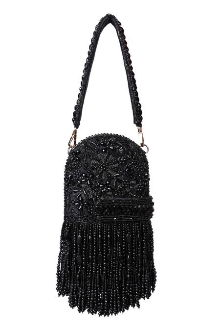 Shop House Of Kosha Black Beads, Zari, Tassels Suede Embellished Clutch Bag Online at Aza Fashions Shop_House Of Kosha_Black Beads, Zari, Tassels Suede Embellished Clutch Bag _Online_at_Aza_Fashions