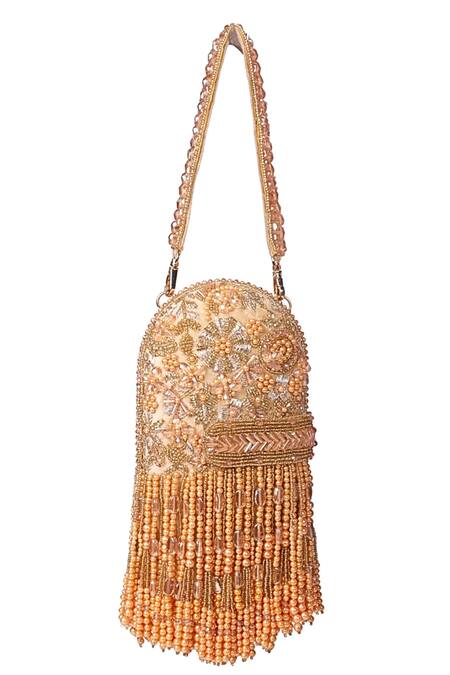 Buy House Of Kosha Gold Beads, Zari, Tassels, Cut Work Suede Embellished Clutch Bag Online at Aza Fashions Buy_House Of Kosha_Gold Beads, Zari, Tassels, Cut Work Suede Embellished Clutch Bag _Online_at_Aza_Fashions