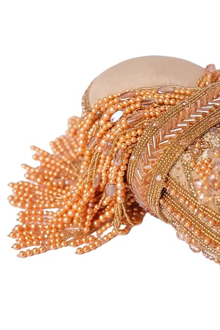 Shop House Of Kosha Gold Beads, Zari, Tassels, Cut Work Suede Embellished Clutch Bag Online at Aza Fashions Shop_House Of Kosha_Gold Beads, Zari, Tassels, Cut Work Suede Embellished Clutch Bag _Online_at_Aza_Fashions