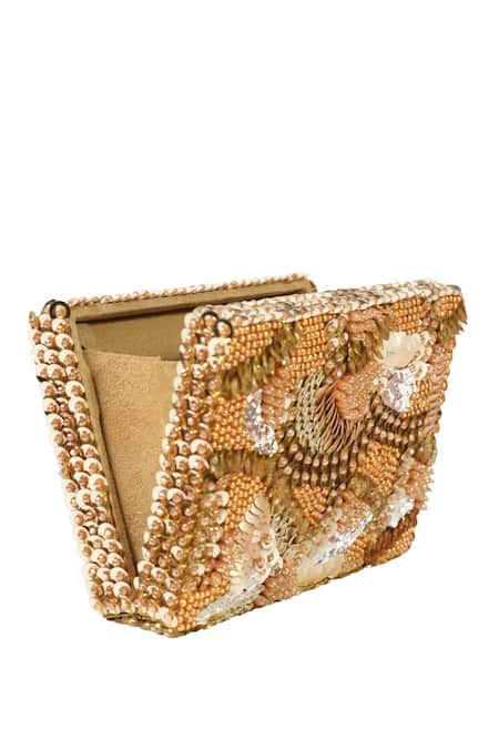 Buy House Of Kosha Gold Beads, Sequins, Crystals Suede Embellished Clutch Online at Aza Fashions Buy_House Of Kosha_Gold Beads, Sequins, Crystals Suede Embellished Clutch _Online_at_Aza_Fashions