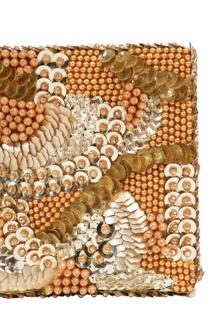 House Of Kosha Gold Beads, Sequins, Crystals Suede Embellished Clutch at Aza Fashions House Of Kosha_Gold Beads, Sequins, Crystals Suede Embellished Clutch _at_Aza_Fashions