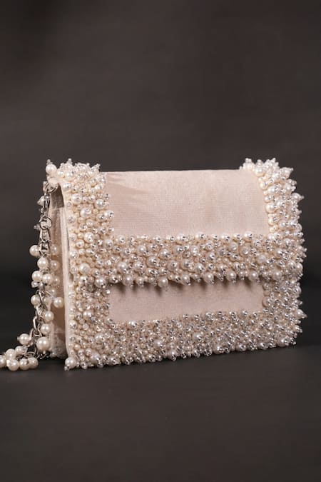 Shop House Of Kosha Ivory Pearls Embellished Clutch at Aza Fashions Shop_House Of Kosha_Ivory Pearls Embellished Clutch _at_Aza_Fashions