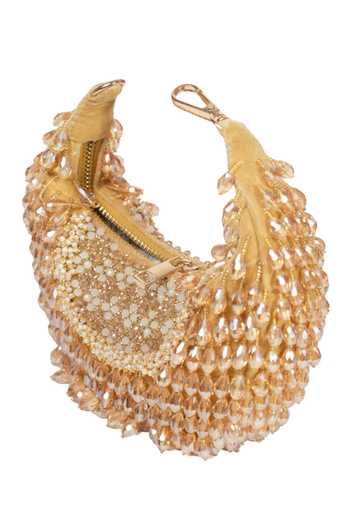 Buy House Of Kosha Gold Crystals, Beads Suede Embellished Hobo Bag Online at Aza Fashions Buy_House Of Kosha_Gold Crystals, Beads Suede Embellished Hobo Bag _Online_at_Aza_Fashions