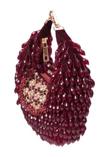 House Of Kosha Maroon Beads, Crystals Suede Embellished Hobo Bag Online at Aza Fashions House Of Kosha_Maroon Beads, Crystals Suede Embellished Hobo Bag _Online_at_Aza_Fashions