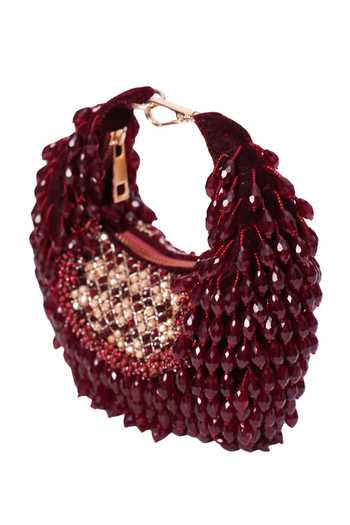 Buy House Of Kosha Maroon Beads, Crystals Suede Embellished Hobo Bag Online at Aza Fashions Buy_House Of Kosha_Maroon Beads, Crystals Suede Embellished Hobo Bag _Online_at_Aza_Fashions