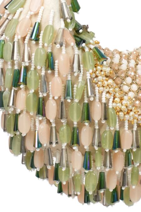Buy_House Of Kosha_Green Beads, Crystals Alara Pastel Suede Hobo Bag _Online_at_Aza_Fashions