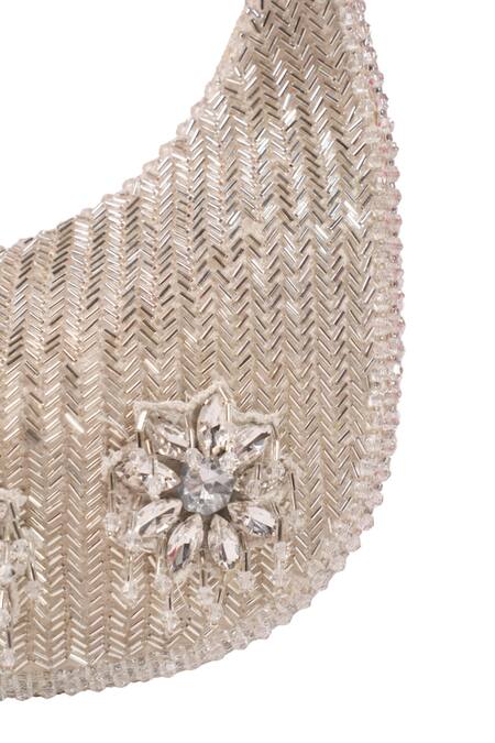 Buy House Of Kosha Silver Embroidery, Tassels Elina Suede Hobo Bag Online at Aza Fashions Buy_House Of Kosha_Silver Embroidery, Tassels Elina Suede Hobo Bag _Online_at_Aza_Fashions