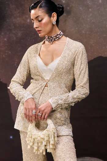 House Of Kosha Ivory Pearls Embellished Hobo Bag Online at Aza Fashions House Of Kosha_Ivory Pearls Embellished Hobo Bag _Online_at_Aza_Fashions