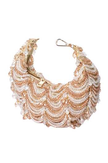 Buy_House Of Kosha_Gold Crystals, Beads Liona And Silver Georgette Hobo Bag _Online_at_Aza_Fashions