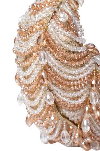 Shop_House Of Kosha_Gold Crystals, Beads Liona And Silver Georgette Hobo Bag _Online_at_Aza_Fashions