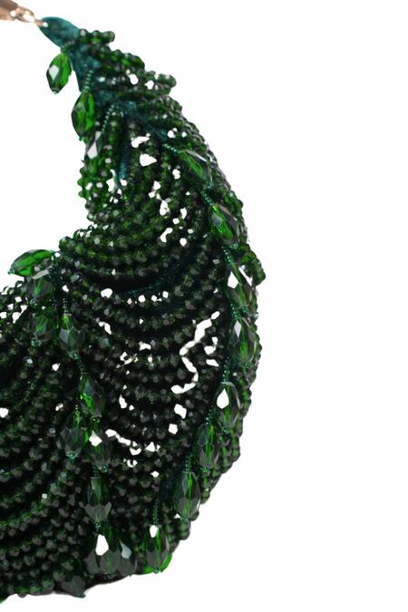 House Of Kosha_Green Beads, Crystals Liona Suede Embellished Hobo Bag _Online_at_Aza_Fashions