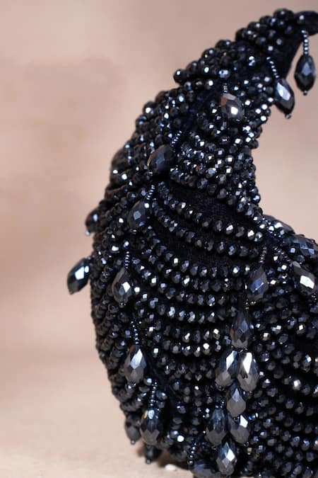 Shop_House Of Kosha_Navy Beads, Sequins Blue Suede Beaded Hobo Bag _Online_at_Aza_Fashions