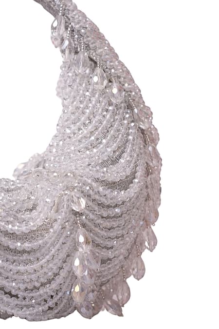 Buy_House Of Kosha_Silver Beads, Crystals Suede Embellished Hobo Bag _Online_at_Aza_Fashions