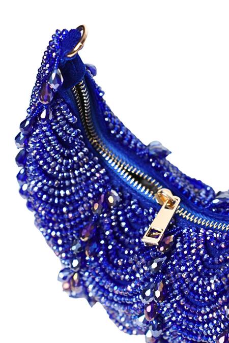 Buy House Of Kosha Blue Beads, Crystals Royal Suede Embellished Hobo Bag Online at Aza Fashions Buy_House Of Kosha_Blue Beads, Crystals Royal Suede Embellished Hobo Bag _Online_at_Aza_Fashions