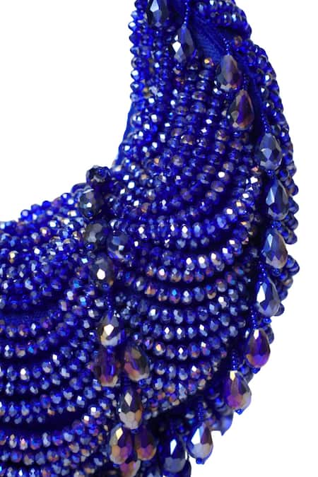 Shop House Of Kosha Blue Beads, Crystals Royal Suede Embellished Hobo Bag Online at Aza Fashions Shop_House Of Kosha_Blue Beads, Crystals Royal Suede Embellished Hobo Bag _Online_at_Aza_Fashions