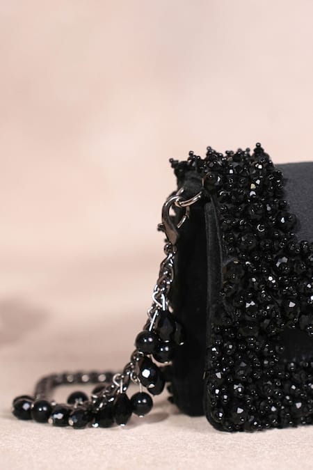 House Of Kosha_Black Crystals Elana Suede Mini Clutch Bag _Online_at_Aza_Fashions