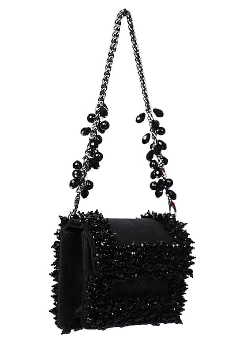 Buy_House Of Kosha_Black Crystals Elana Suede Mini Clutch Bag _Online_at_Aza_Fashions