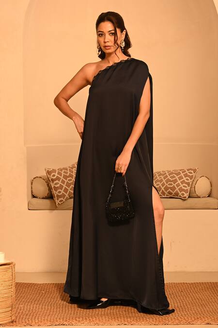 House Of Kosha_Black Crystals Elana Suede Mini Clutch Bag _at_Aza_Fashions