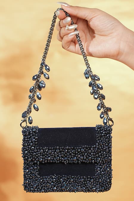House Of Kosha Crystal Embellished Navy Blue Clutch Bag 