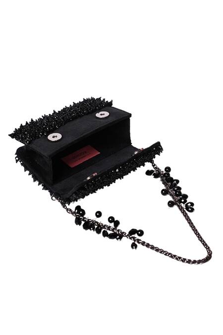 House Of Kosha_Black Crystals Kiyara Suede Clutch Bag _Online_at_Aza_Fashions