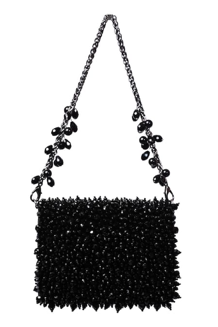 Shop_House Of Kosha_Black Crystals Kiyara Suede Clutch Bag _Online_at_Aza_Fashions