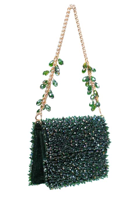 House Of Kosha Kiyara Green Suede Mini Clutch Bag 