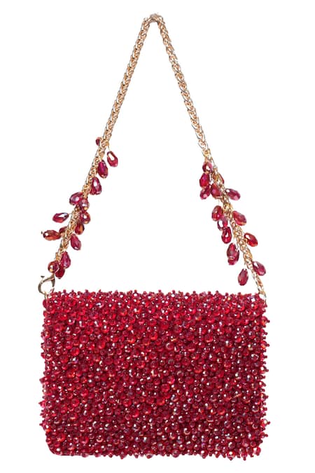 House Of Kosha Kiyara Maroon Suede Crystal Mini Clutch 