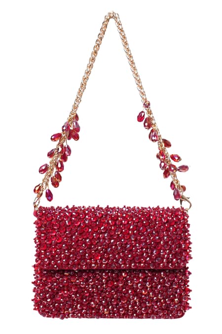 Buy_House Of Kosha_Maroon Crystals Kiyara Suede Mini Clutch _Online_at_Aza_Fashions