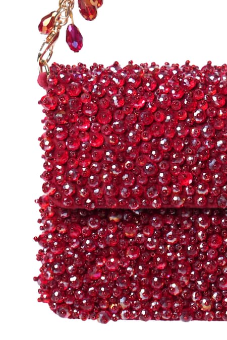 Shop_House Of Kosha_Maroon Crystals Kiyara Suede Mini Clutch _Online_at_Aza_Fashions