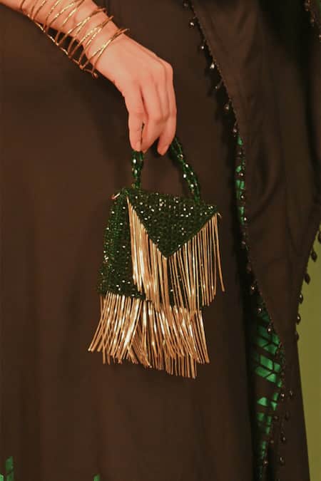 House Of Kosha Natali Green Embellished Mini Bag 