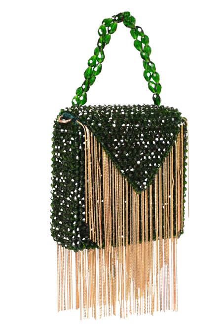 Buy_House Of Kosha_Green Crystals, Chains Natali Embellished Mini Bag _Online_at_Aza_Fashions