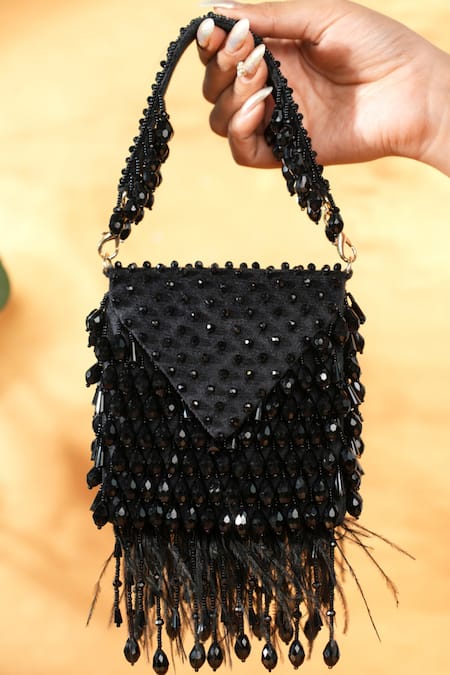 House Of Kosha Luna Black Suede Embellished Mini Bag 
