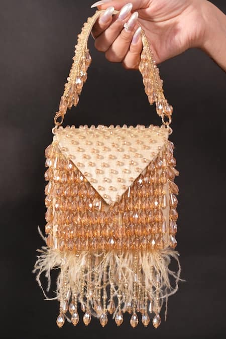 House Of Kosha Luna Gold Suede Embellished Mini Bag 
