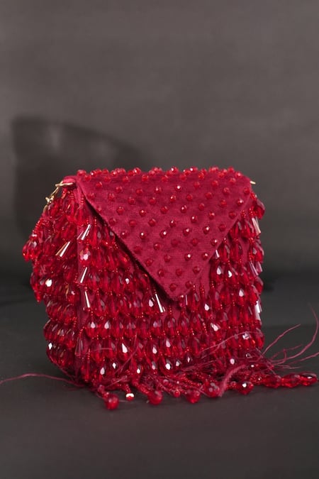 House Of Kosha Luna Maroon Suede Mini Bag 