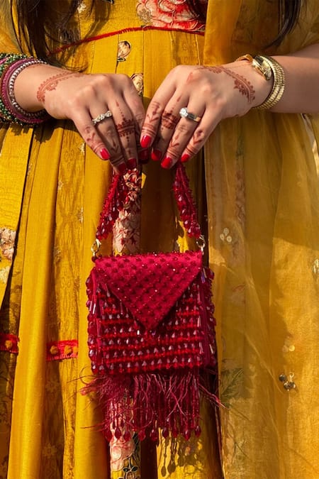 House Of Kosha Luna Maroon Suede Mini Bag 