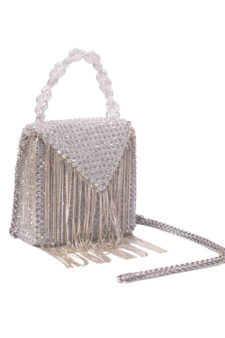 Buy_House Of Kosha_Silver Crystals, Chains Natali Embellished Mini Bag _Online_at_Aza_Fashions