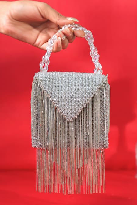 House Of Kosha Silver Crystals, Chains Natali Embellished Mini Bag 