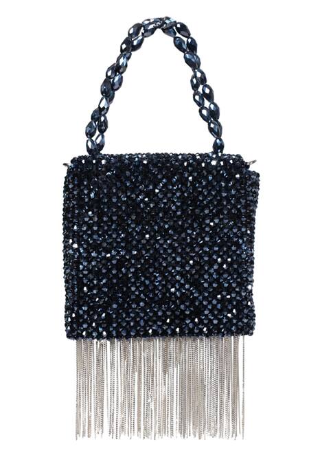 House Of Kosha_Navy Crystals, Chains Blue Embellished Mini Bag _Online_at_Aza_Fashions