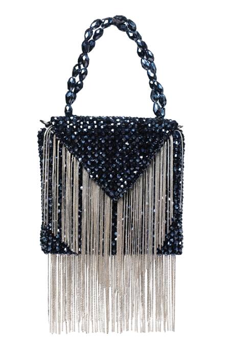 Buy_House Of Kosha_Navy Crystals, Chains Blue Embellished Mini Bag _Online_at_Aza_Fashions