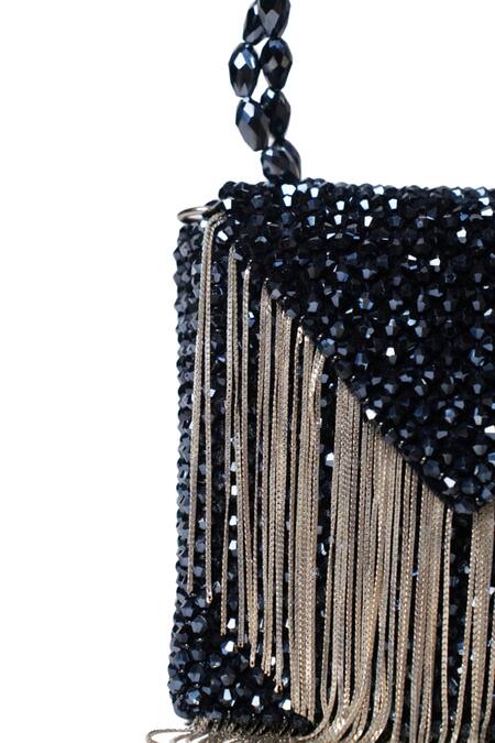 House Of Kosha_Navy Crystals, Chains Blue Embellished Mini Bag _at_Aza_Fashions