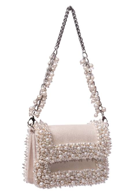 House Of Kosha_Ivory Pearls Embellished Mini Clutch _Online_at_Aza_Fashions