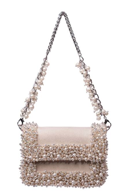 Shop_House Of Kosha_Ivory Pearls Embellished Mini Clutch _Online_at_Aza_Fashions