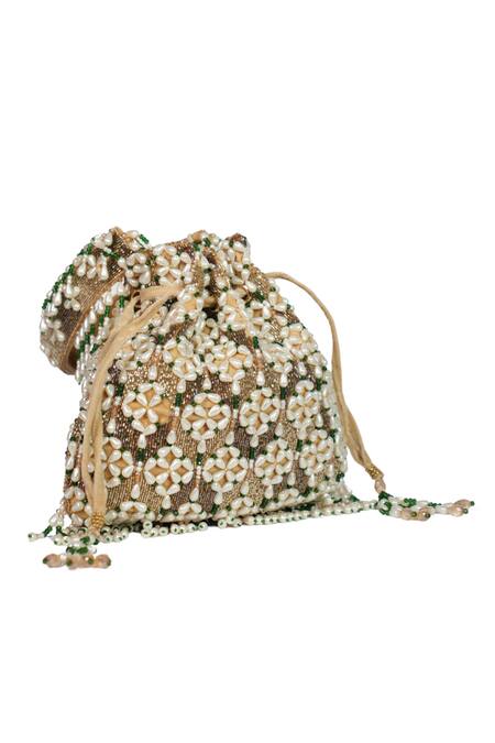 Buy_House Of Kosha_Gold Beads, Pearls Suede Embellished Potli _Online_at_Aza_Fashions