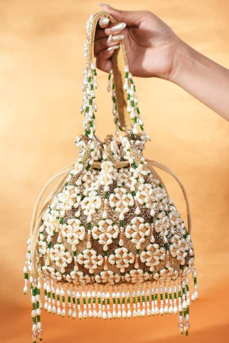 House Of Kosha Gold Suede Embellished Potli 