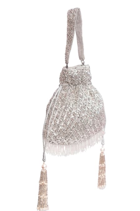 House Of Kosha Sitara Silver Sequin Potli 