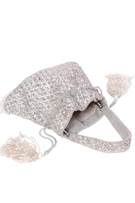 House Of Kosha_Silver Sequins, Crystals Sitara Potli _Online_at_Aza_Fashions